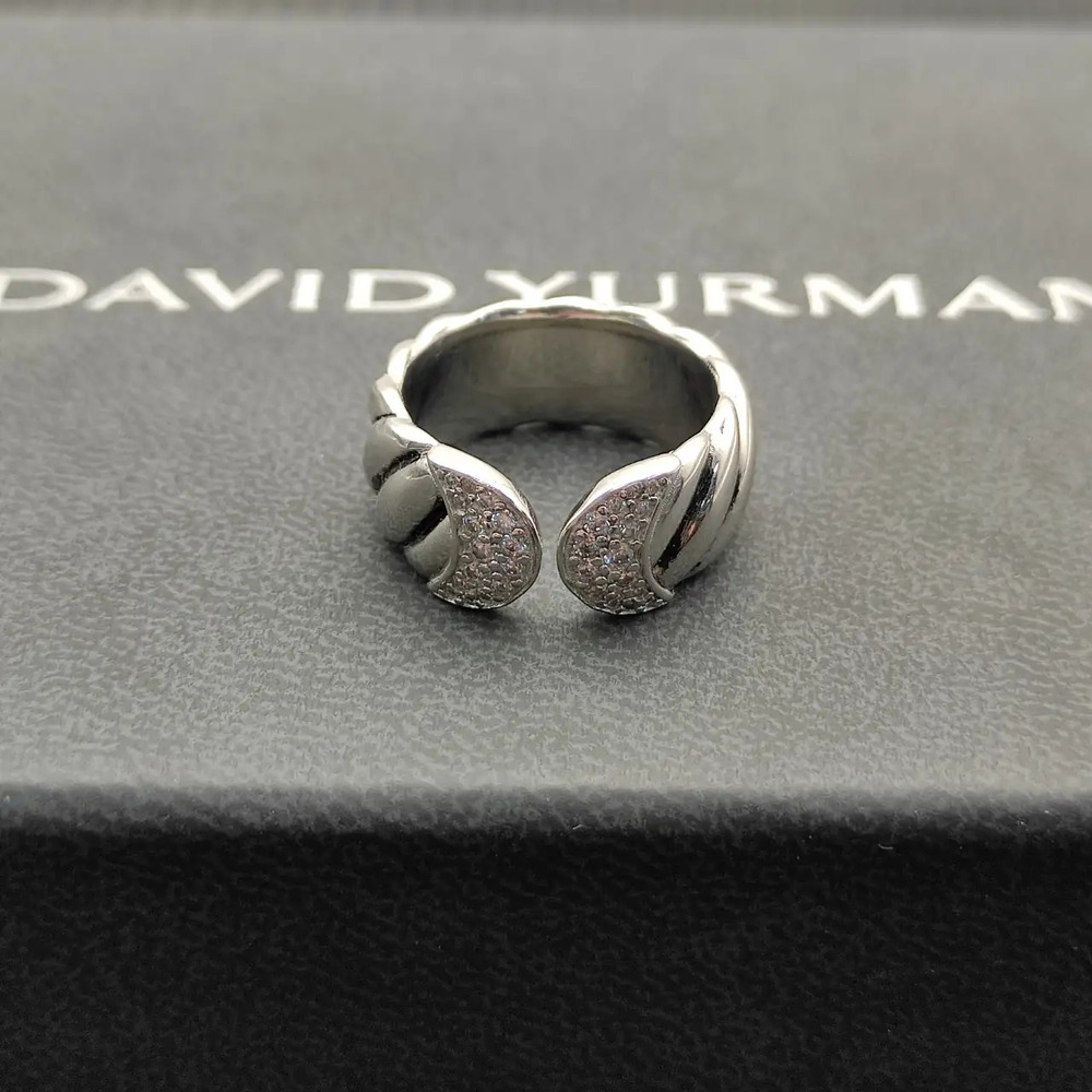 David Yurman Silver Diamond Spiral Ring - Picture 4 of 8